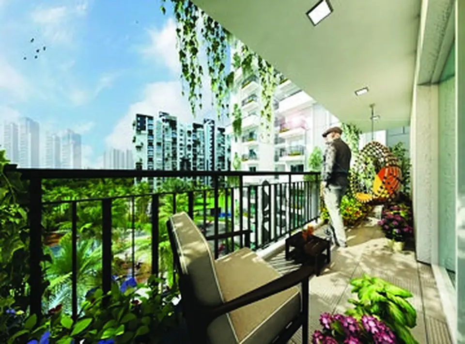 Private balcony with seating and greenery views at Myhna Orchid