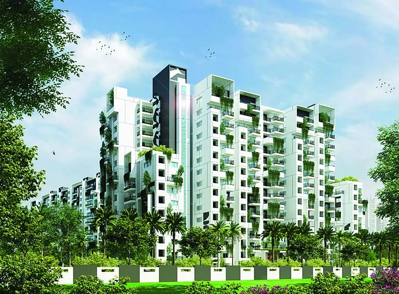Myhna Orchid towers surrounded by landscaped greens on Gunjur Varthur Road, Bengaluru