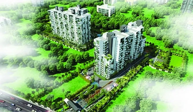 Landscaped green open spaces around the towers at Myhna Orchid, Gunjur Varthur Road