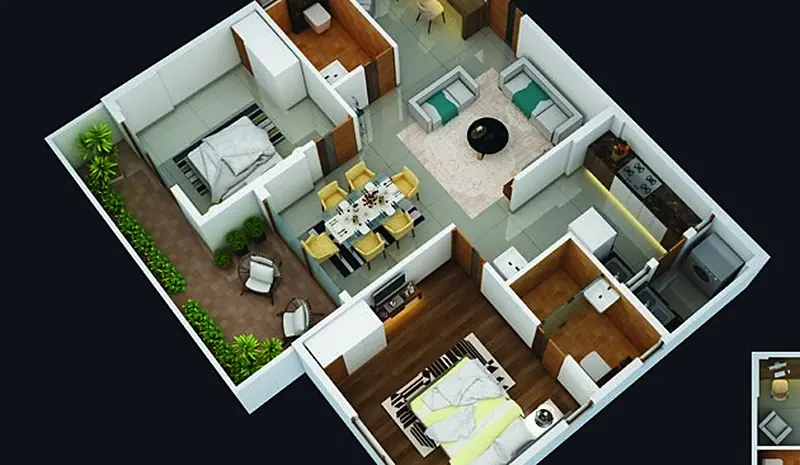 Vastu-compliant 2 BHK floor plan layout at Myhna Orchid